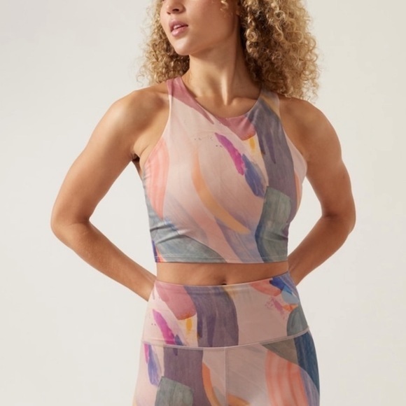 Athleta Conscious Crop Sports Bra in Orchid Pink Watercolor‎ Print - Picture 1 of 9
